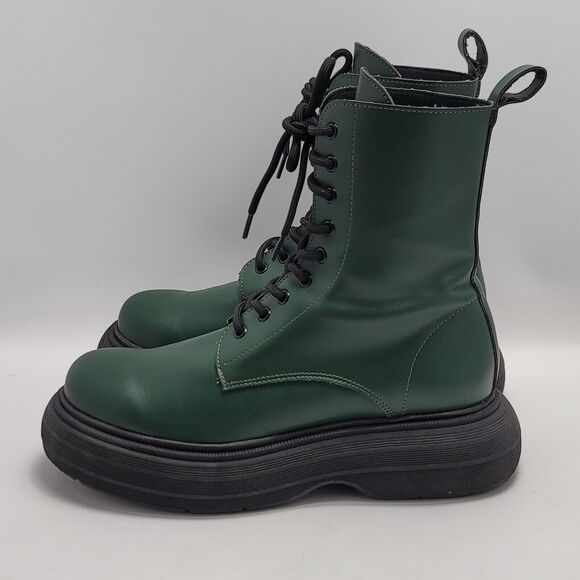 SVegan Gouache Vegan Leather Platform Combat Lace Up Boot Green Size 41 - Picture 6 of 13